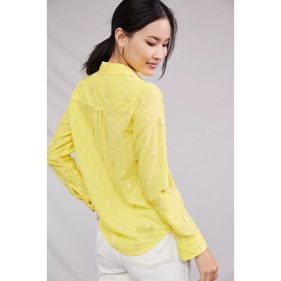 Maeve Yellow Whimsical Pineapple Embroidery Button-Down Shirt - Picture 3 of 9